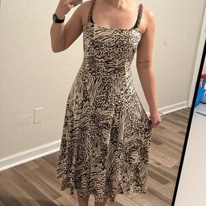 Maggy Boutique Y2K Animal Print Beaded Spaghetti Strap Midi Dress